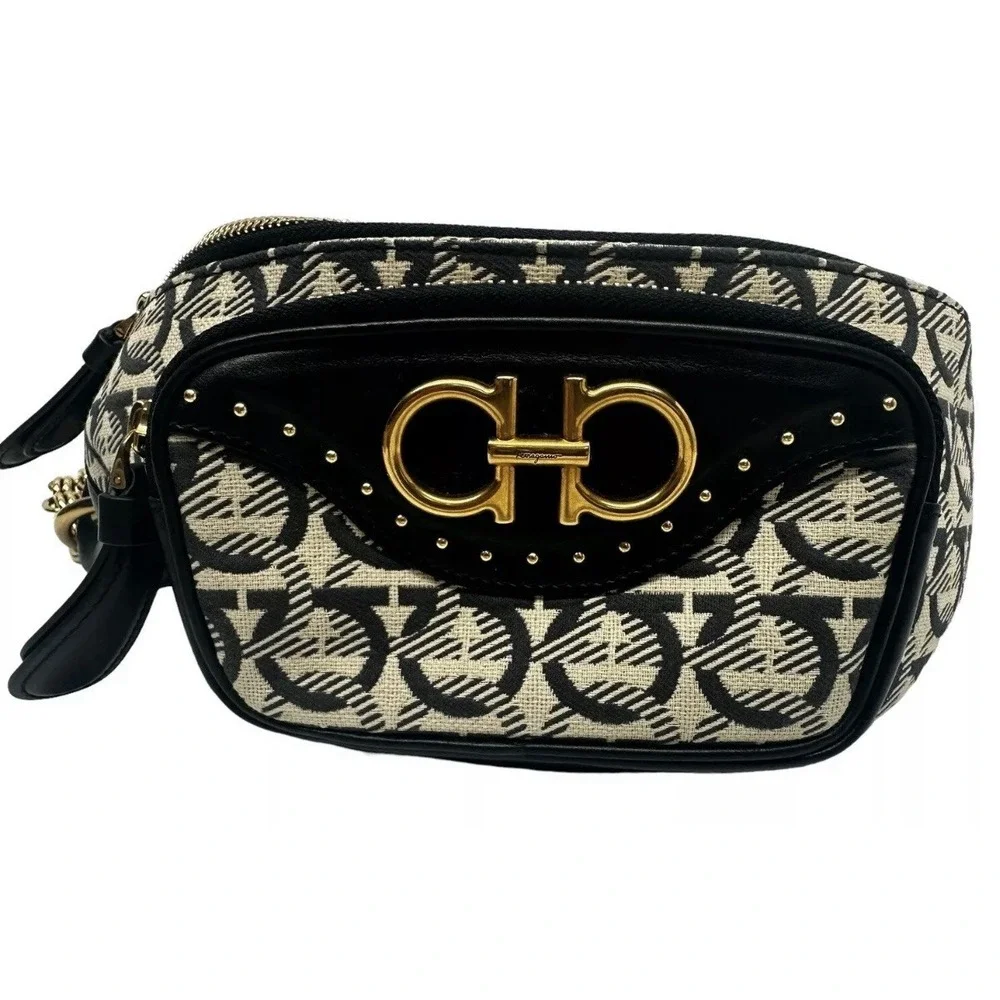 Salvatore Ferragamo Leather & Jacquard Belt Bag, Fanny, Luxury, Authentic $1500!